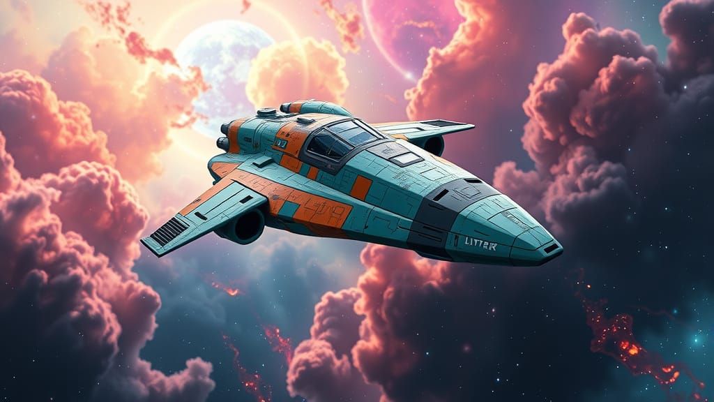 Cosmic Warship Blasts Through Vibrant Nebula