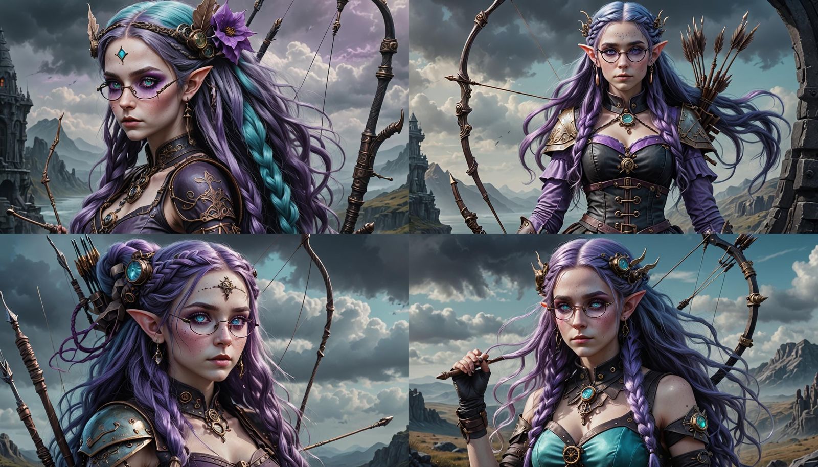 Steampunk Elf Warrior with Bow in Airbrush Style