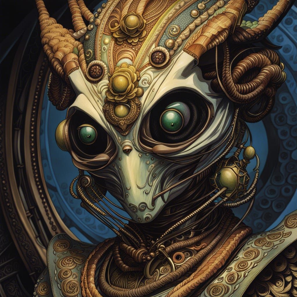 Victorian Alien Portrait in Cel-Shaded Manga Style