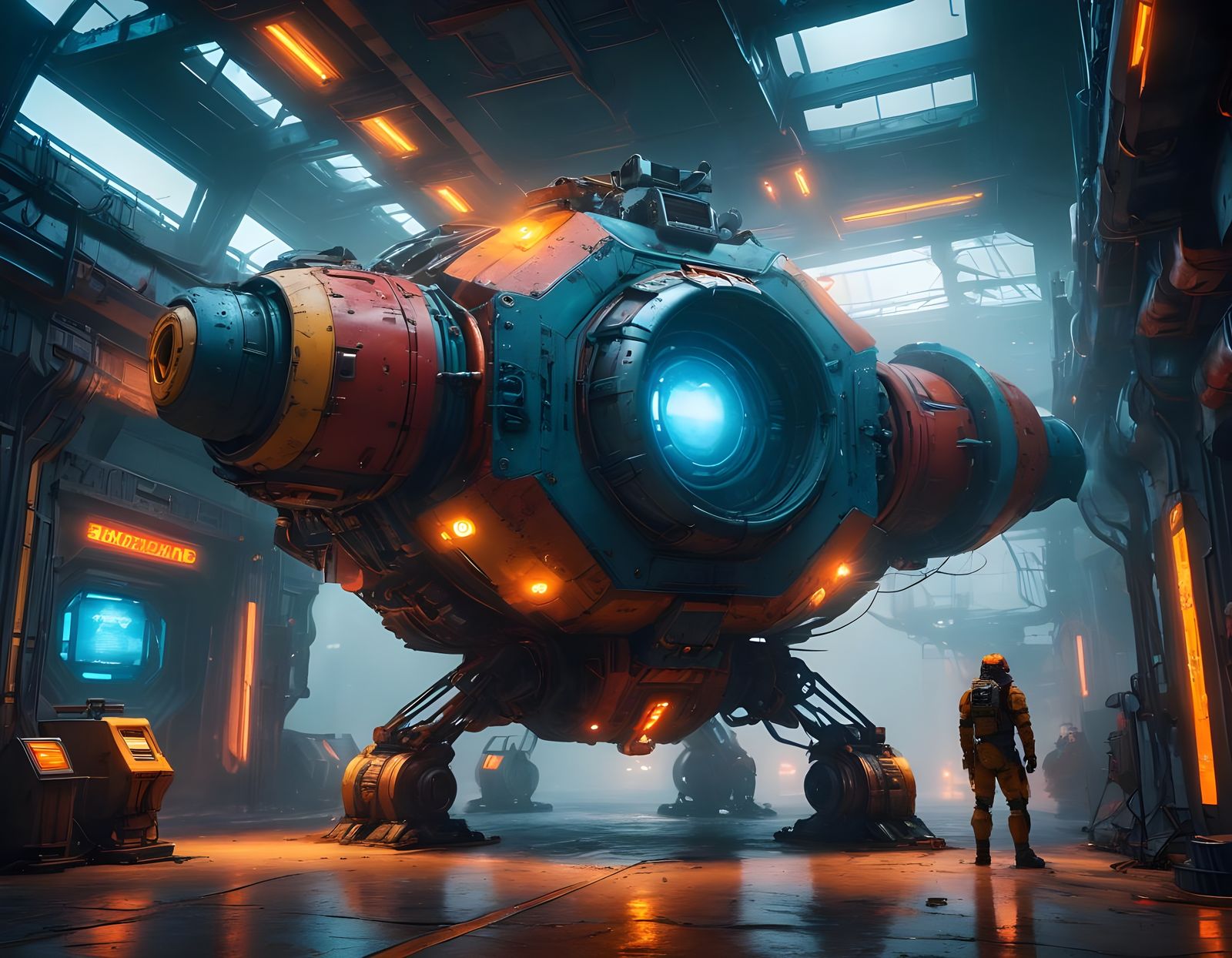 Retropunk Spacecraft with Futuristic Technology