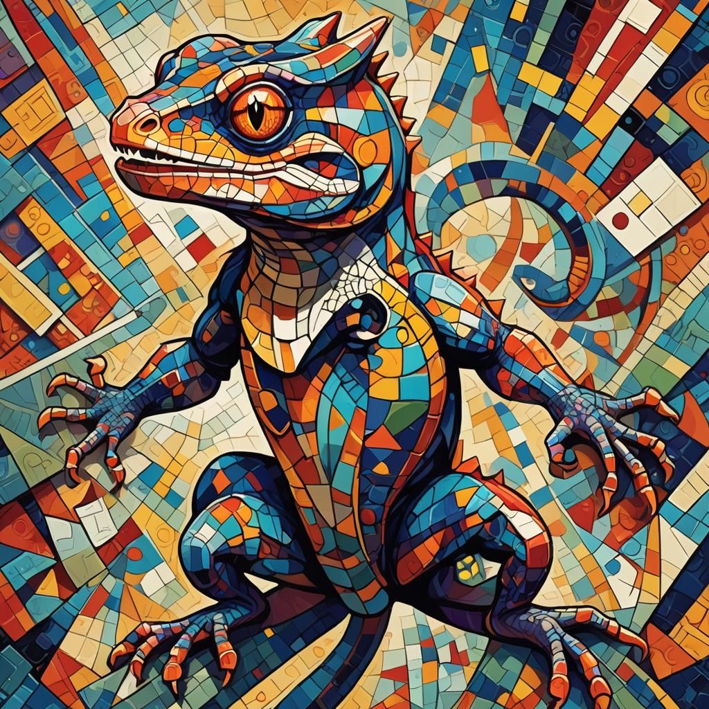 Axanthic Gecko with Morphinique Crest in Anime Style