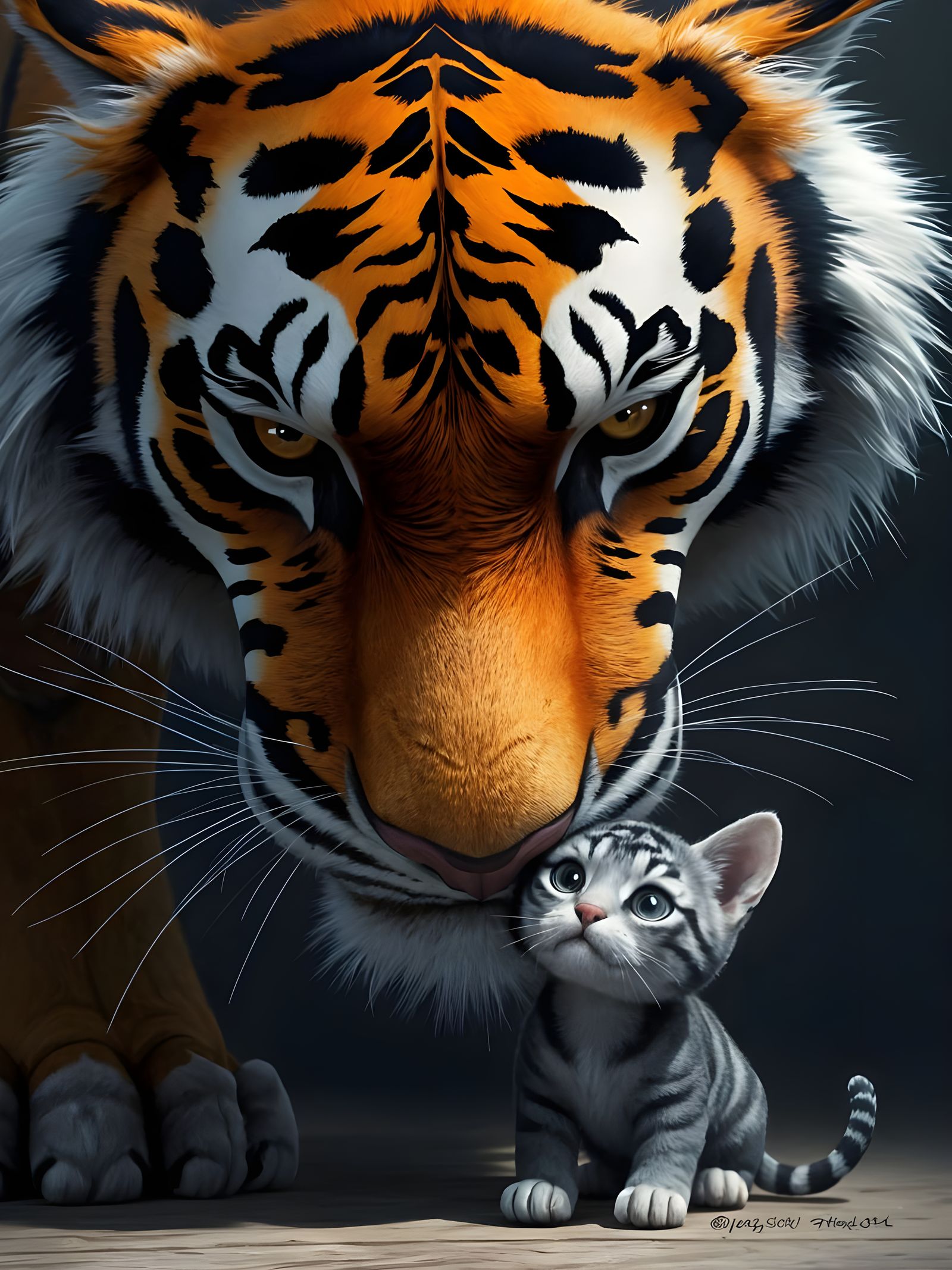 Tiger and Tabby Cat Affection, 3D Digital Art