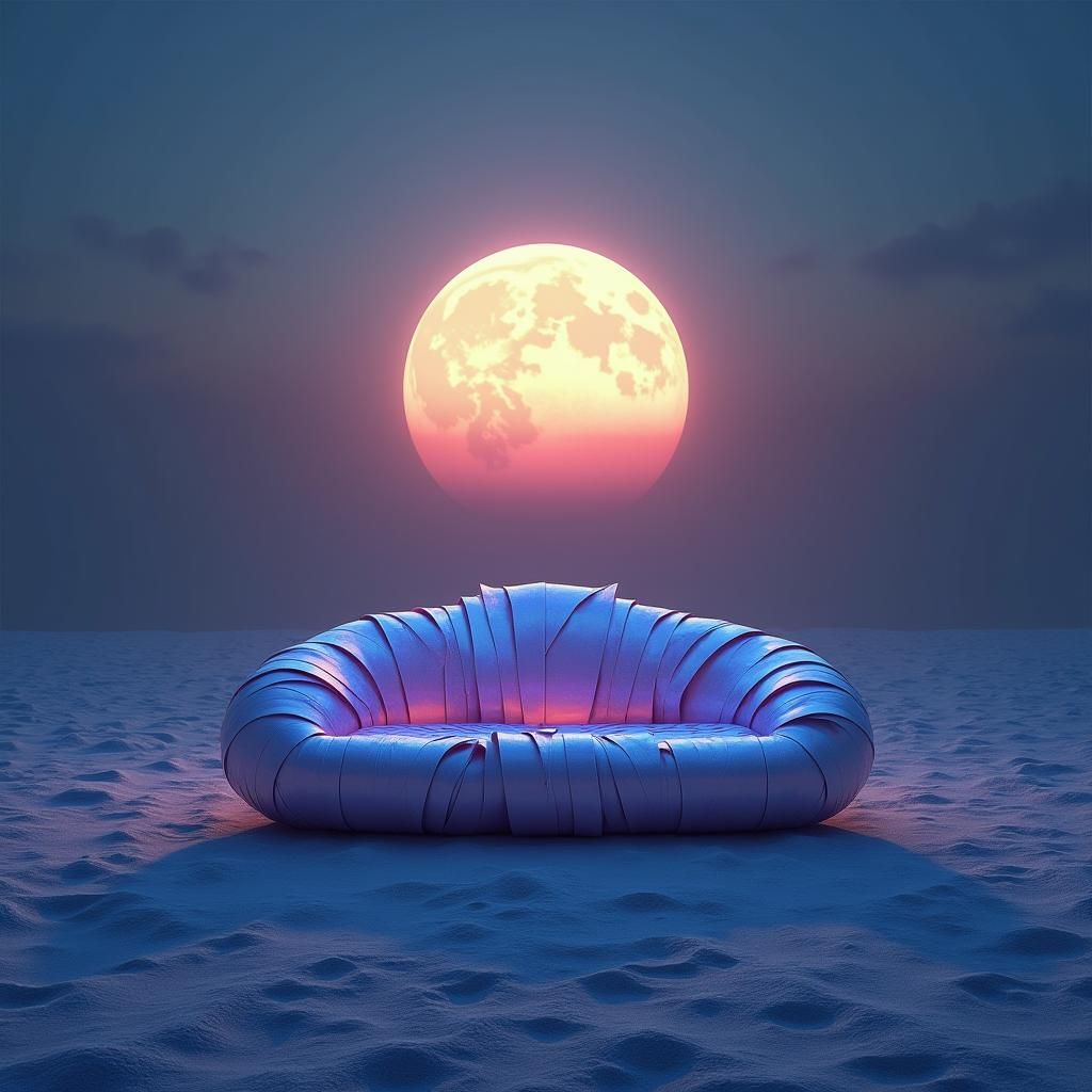 Origami Sofa Under Supermoon, Dreamlike Digital Art