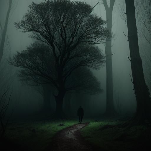 Ominous Forest Encounter in Dark Digital Art