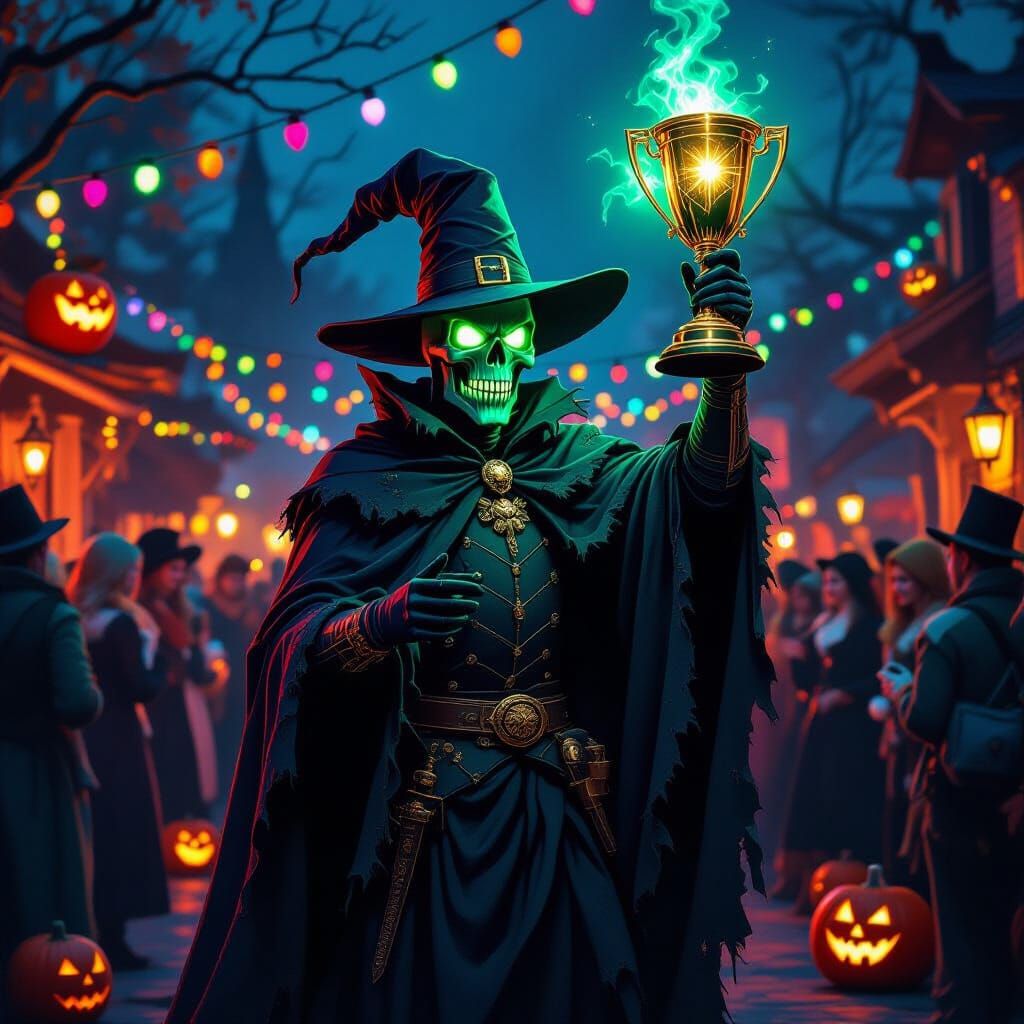 Headless Horseman Wins Costume Contest with Golden Trophy