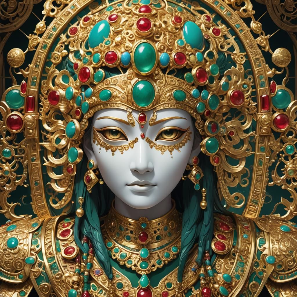 Ornate Golden Mask with Gems in Anime Style