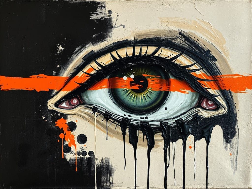 Expressive Oil Painting of an Eye, Inspired by Basquiat's Ex...