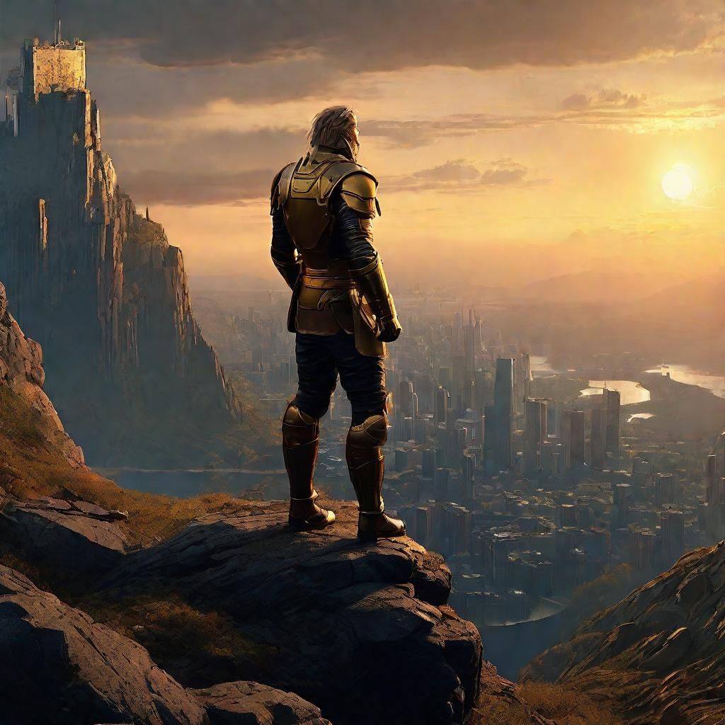 Hero's Victory: Epic Fantasy Cityscape in Digital Art