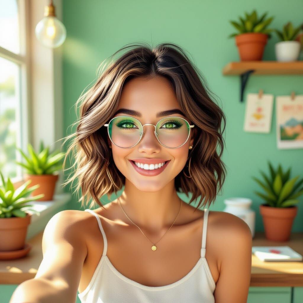 Joyful Selfie in Sunlit Room: Digital Art