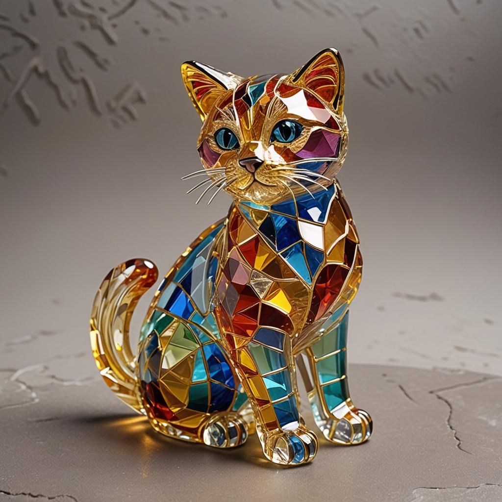 Glass Cat Figurine in a Glass Desert