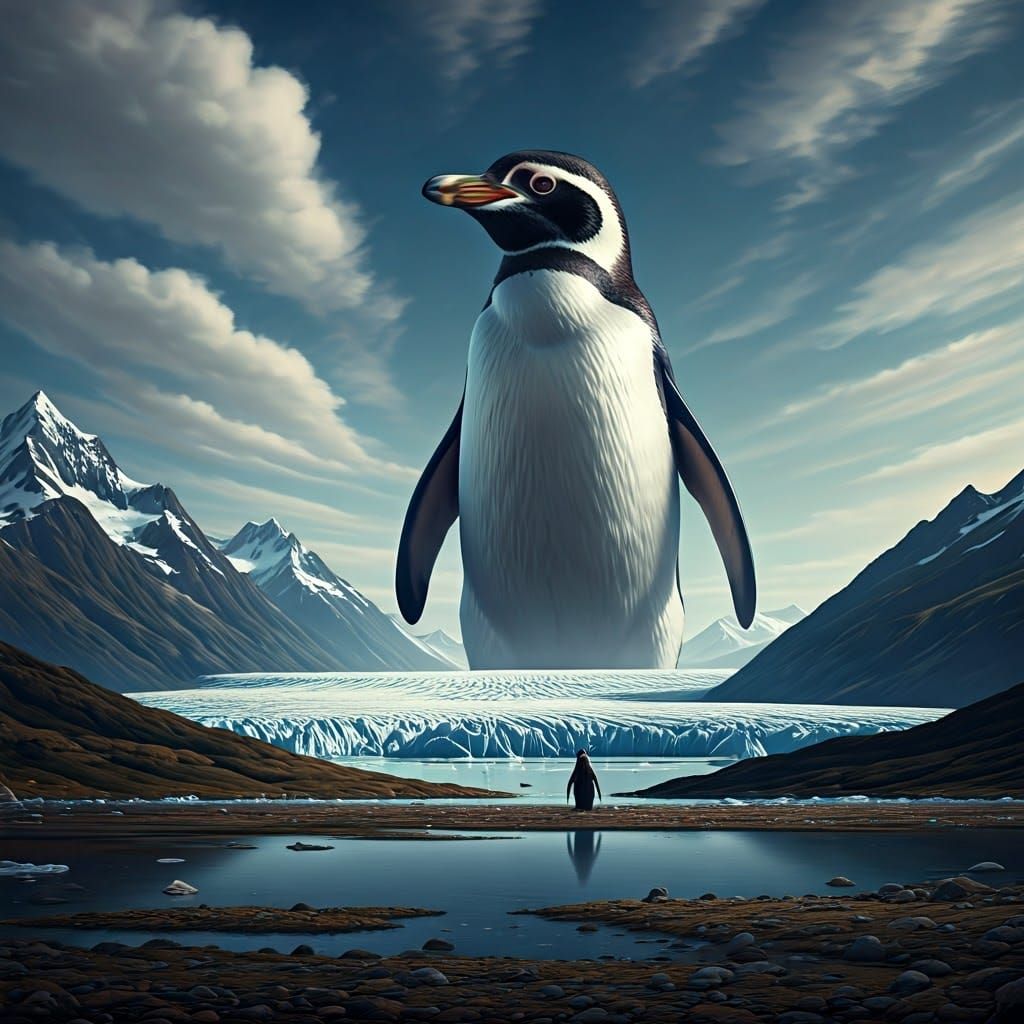 Giant Penguin Dominates Icy Landscape in a Dramatic Surreal ...