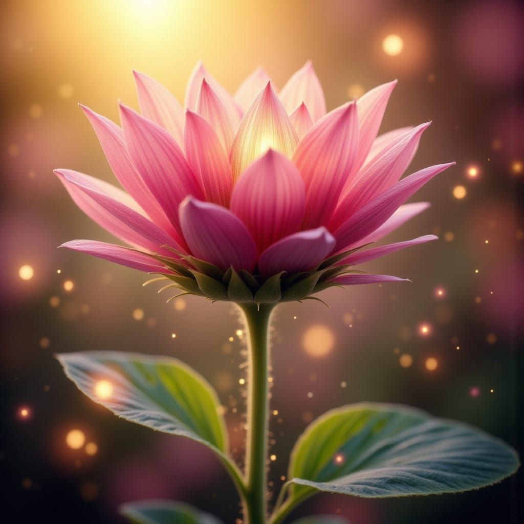 Pink Sunflower Budding: Hyperrealistic Macro Botanical Art