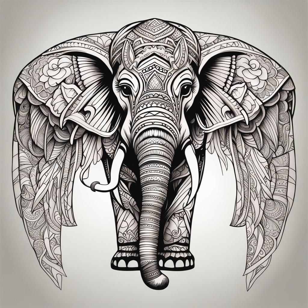 Elephant Tattoo Design with Wings and Samoan Patterns
