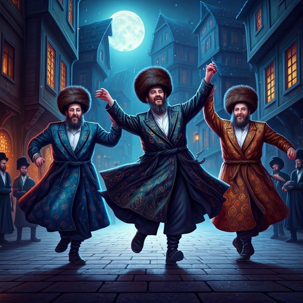 Joyful Hasidic Celebration in Mystical Setting as Digital Ar...