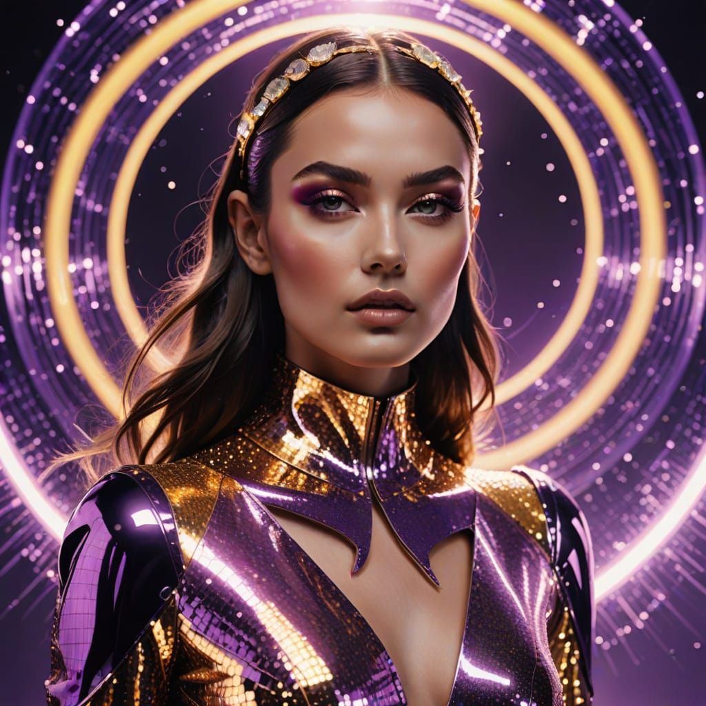 A futuristic diva, electrifying fashion campaign, framed by ...