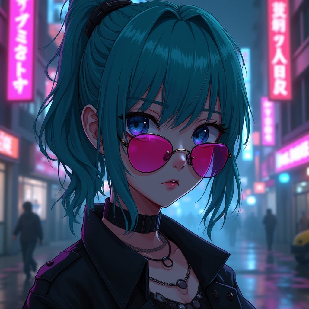 Gritty Anime Girl in Cyberpunk Cityscape