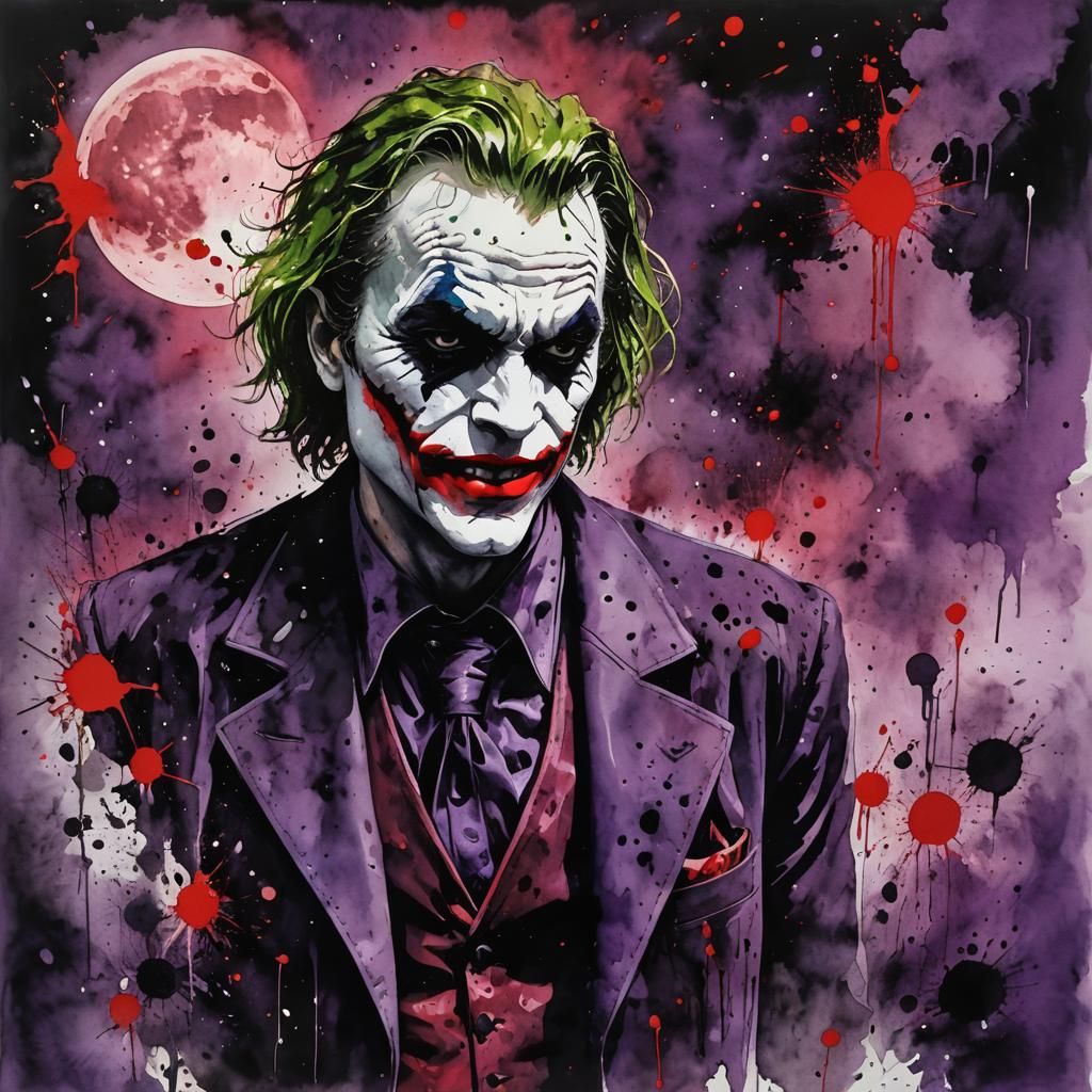 Ink Painting of Vampire Joker in Dark Night
