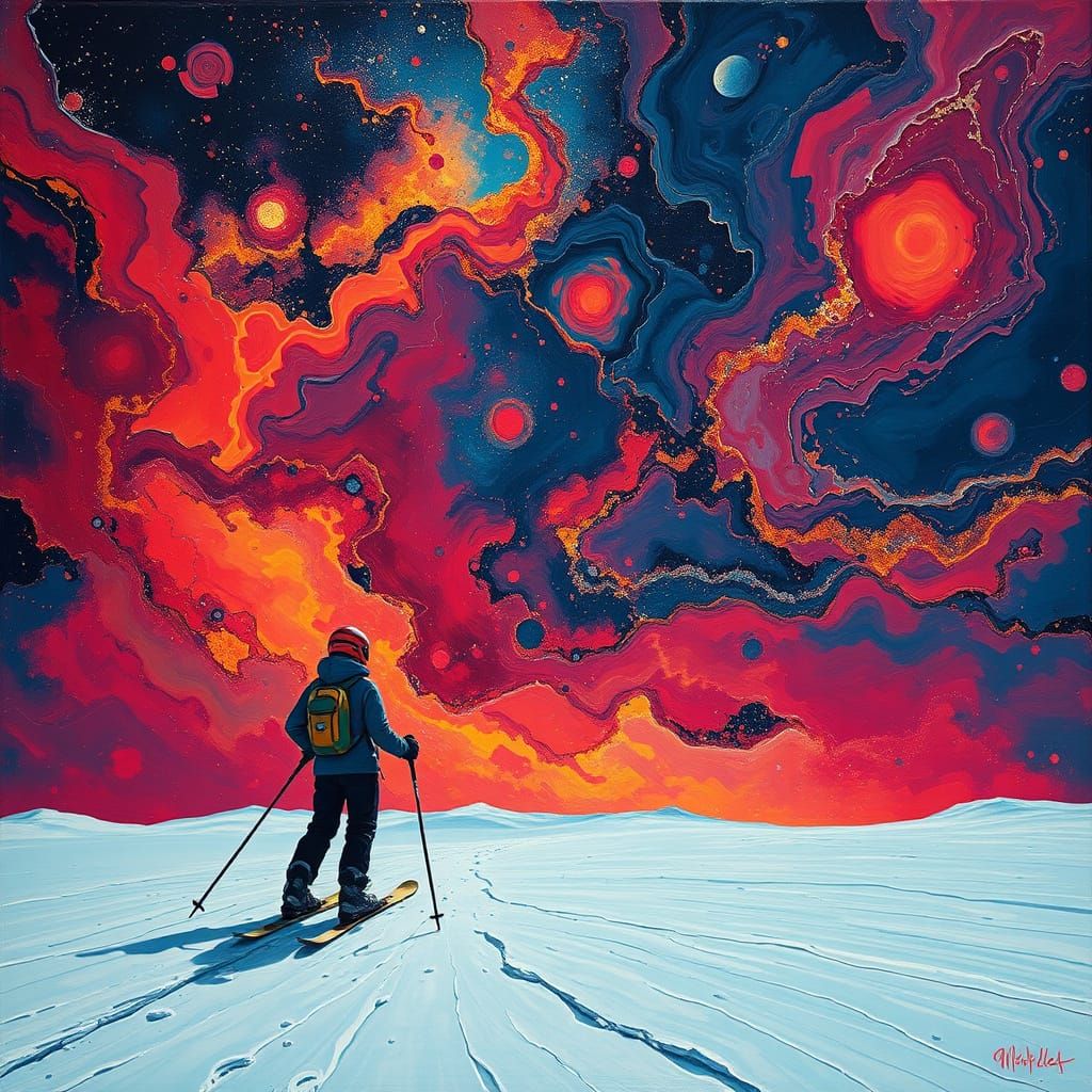 Cosmic Skier: Abstract Expressionist Painting