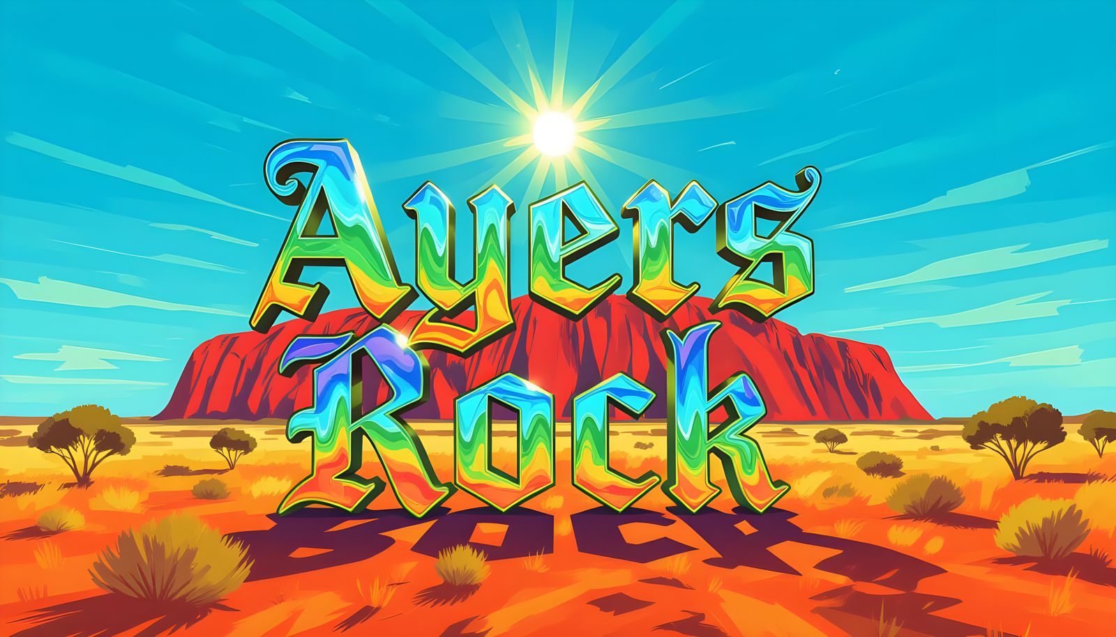 Vibrant Digital Painting of Ayers Rock Under Summer Sun
