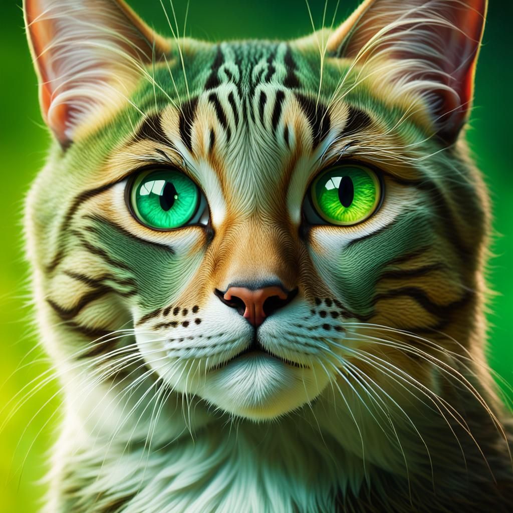 Green Cat Eyes Model in Fantasy Setting, 4K