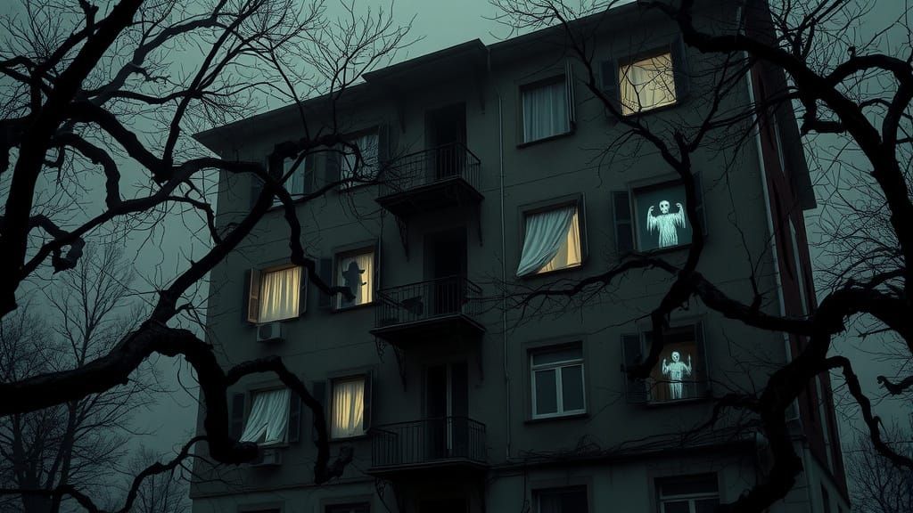 Eerie Apartment Building in a Haunting Aesthetic