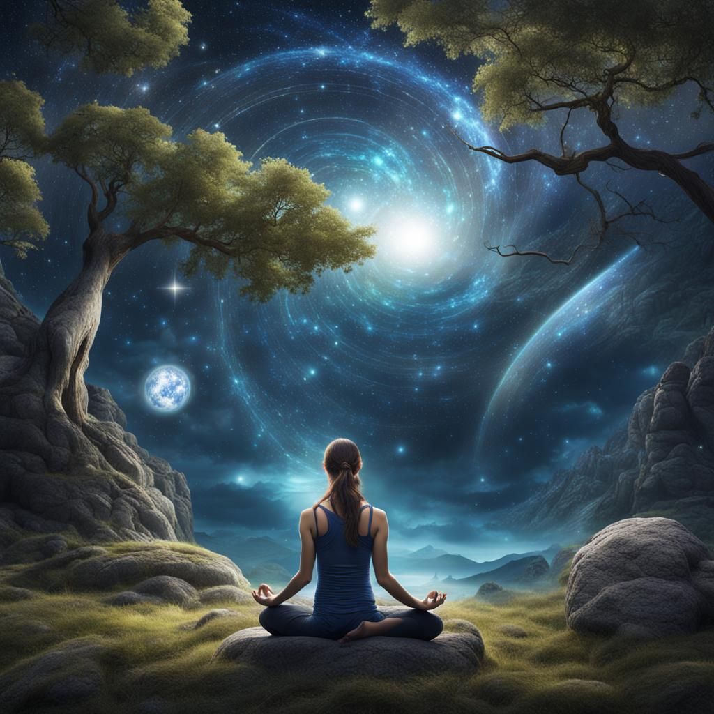 Meditating Woman in Fantasy Nature Environment