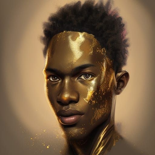 Striking Black and Gold Portrait of African Boy