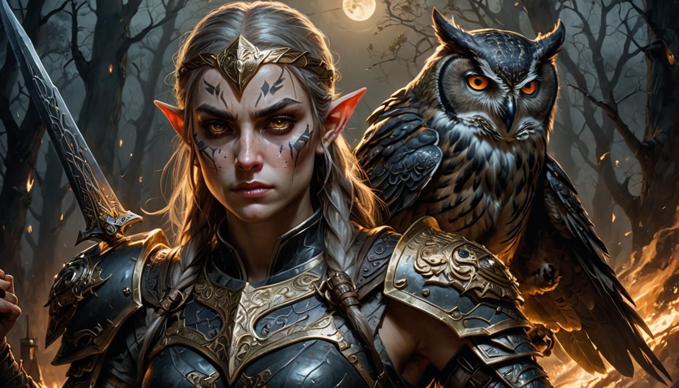 Female Elf Warrior in Battle, Hyperrealistic Oil Painting