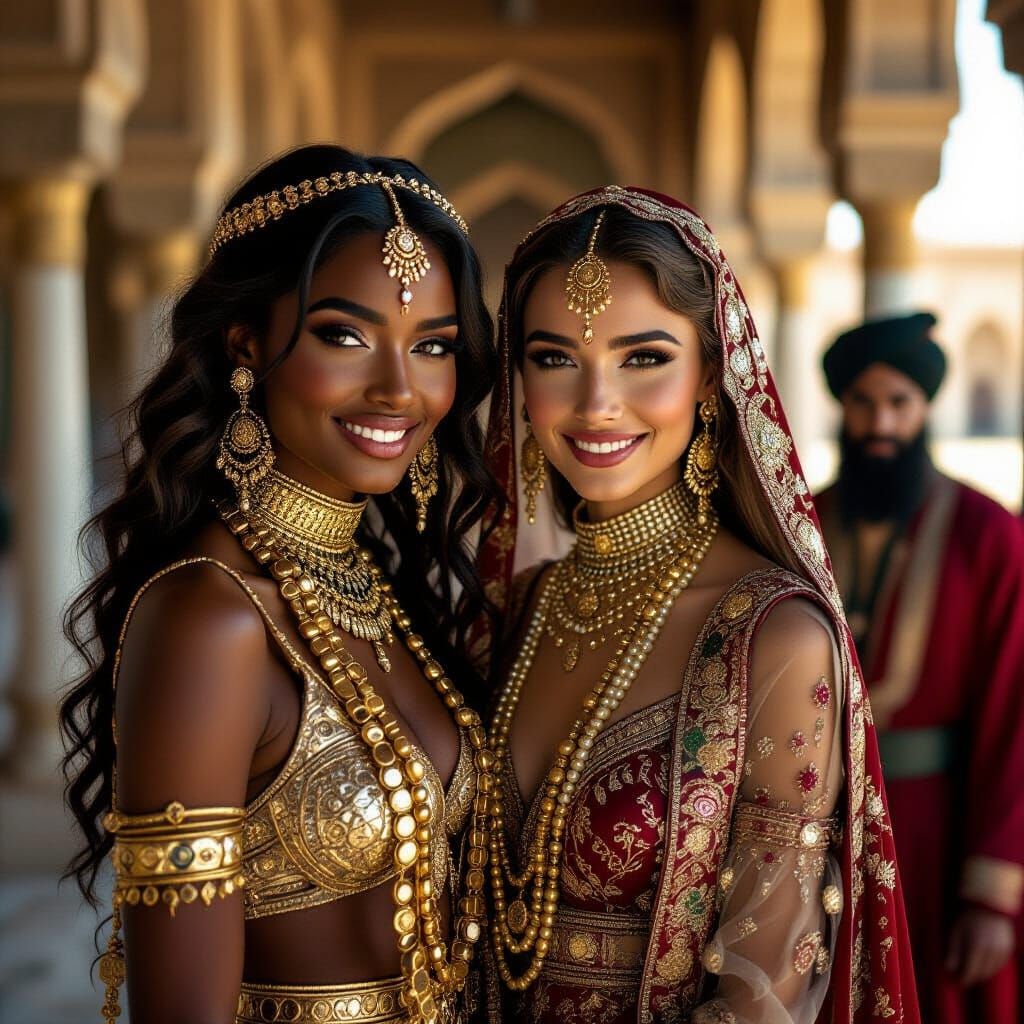 Futuristic Women in Palace: Photorealistic Digital Art