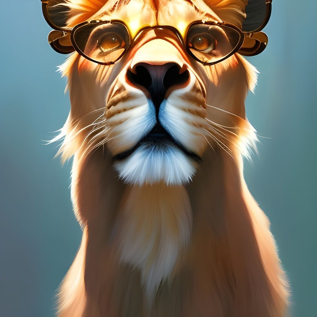 Hipster Lion Portrait in Digital Painting Style