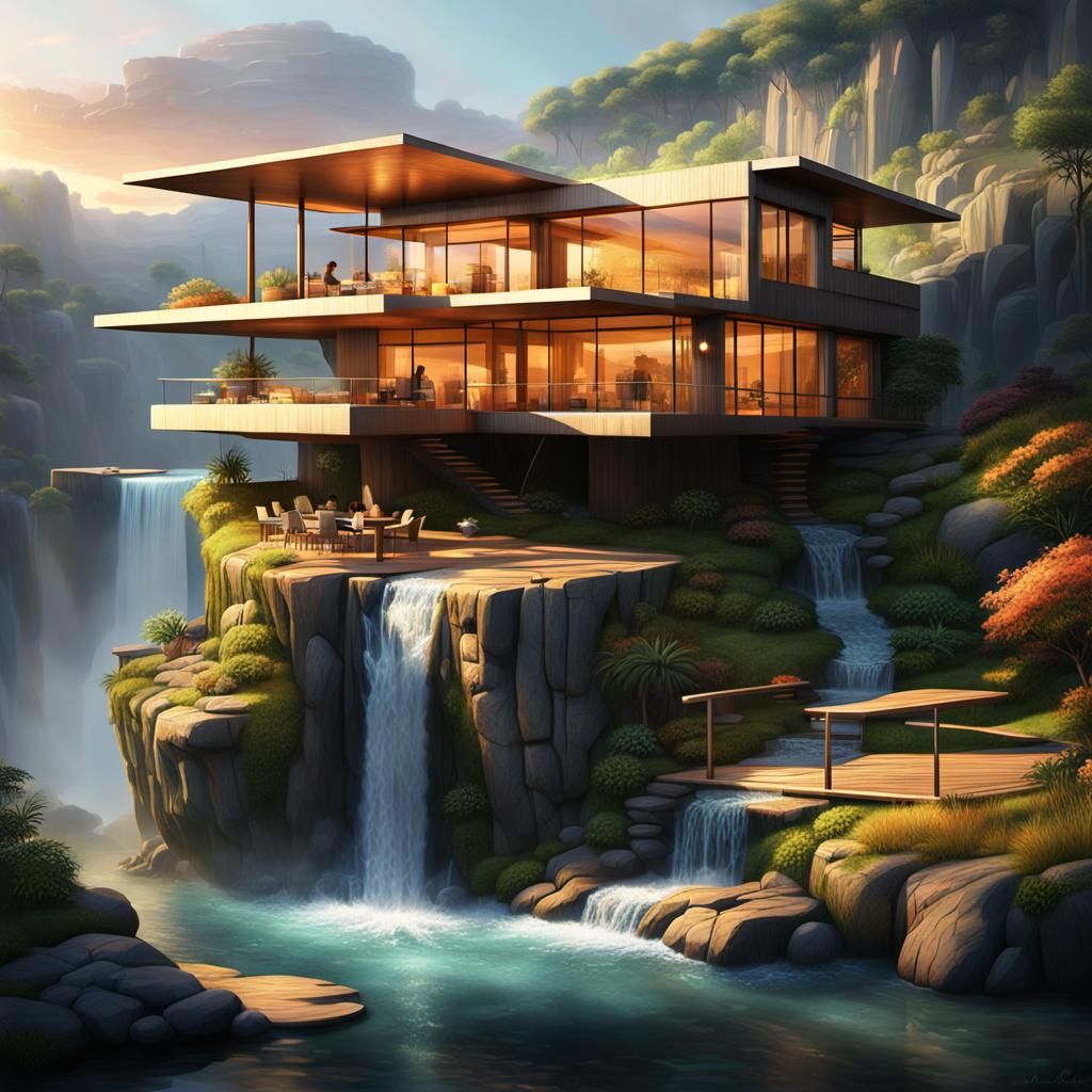 cliffside house on the edge of a beautiful watering hole