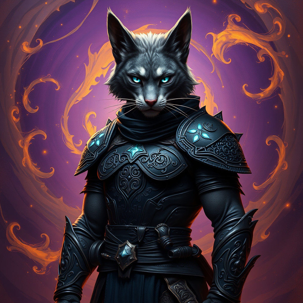 Heroic Tabaxi Rogue in Dark Fantasy Art Nouveau Style