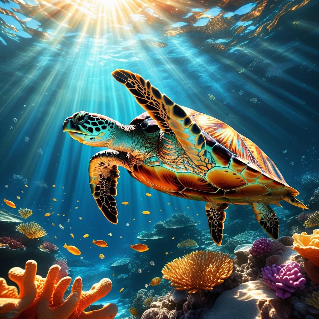 Sea Turtle in Coral Reef: Vibrant 3D Anime Art