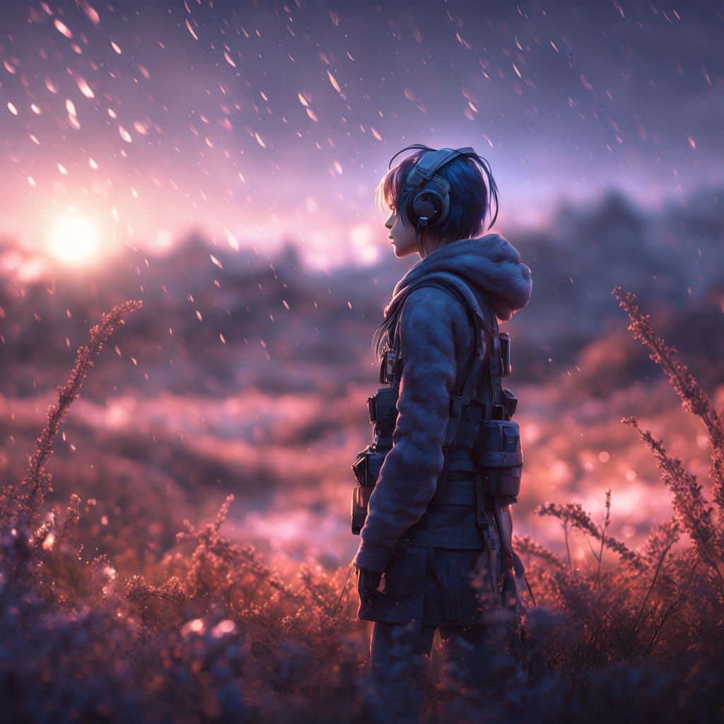 Mystical Lone Figure in Desolate Misty Landscape