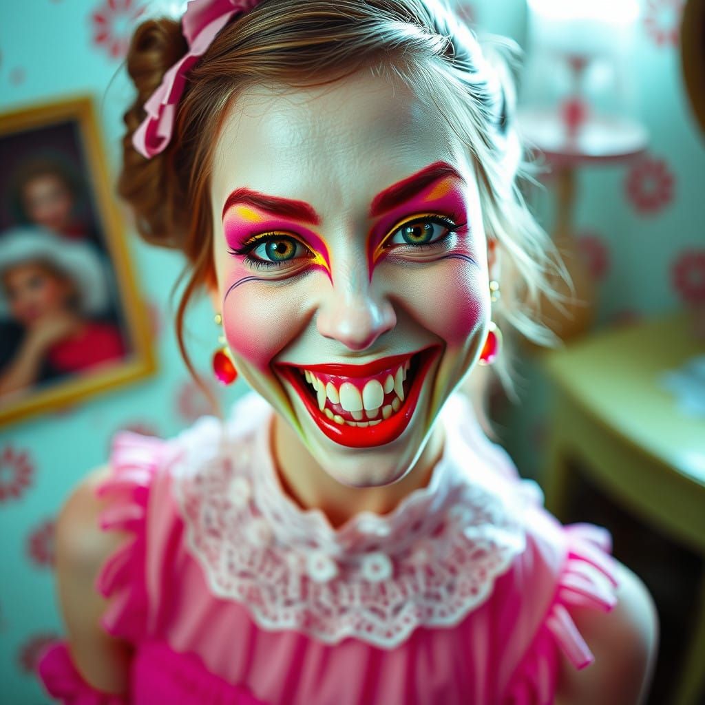 Whimsical Woman in Vibrant Candy-Colored Makeup