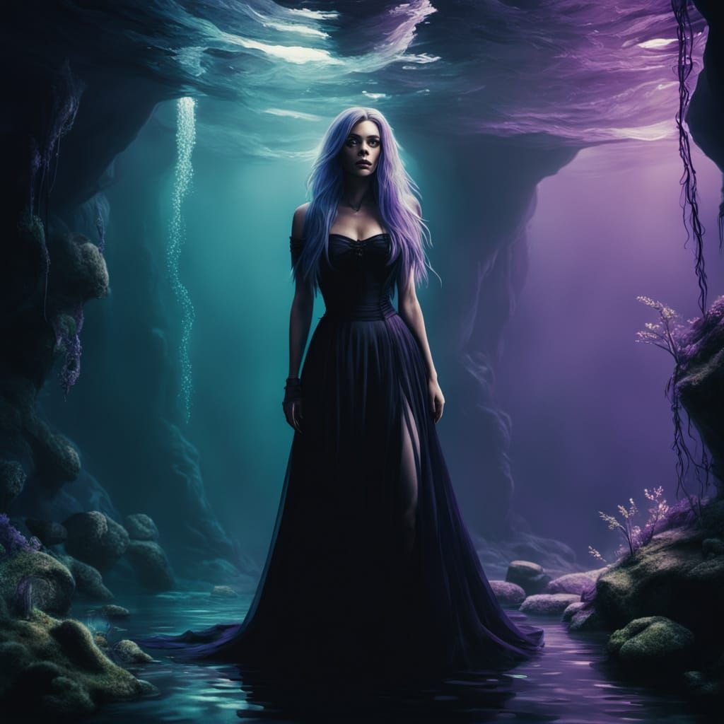 Dark Fantasy Ursula in Eerie Underwater Lair