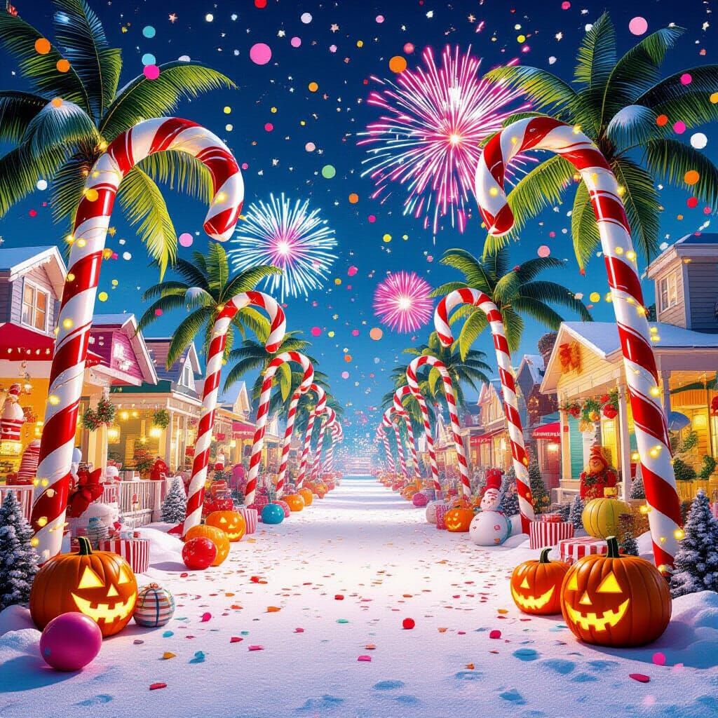 Surreal Holiday Celebration with Whimsical Elements