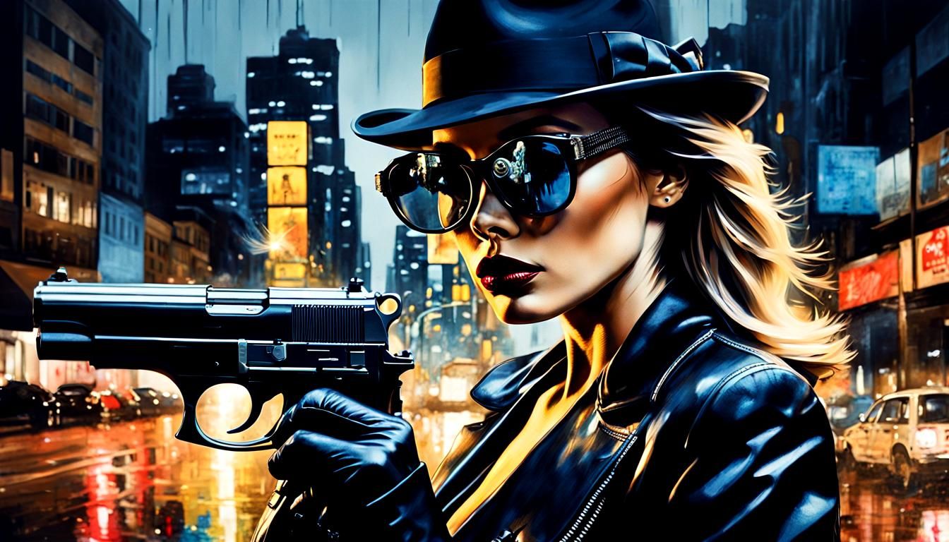 Gangster Girl Portrait in Cinematic Double Exposure