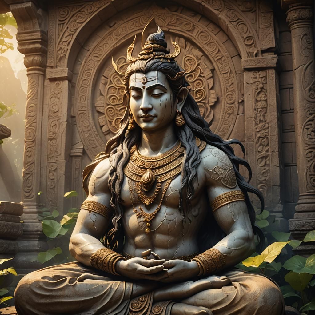Shiva Meditating in Ruined Temple: 3D Art