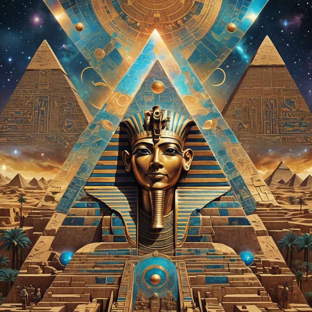 Tutankhamun Pyramid Head: Holographic Cosmic Illustration