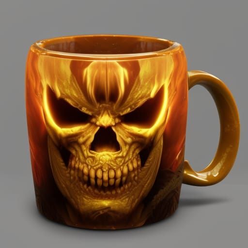 Pumpkin and Golden Mug in Dark Fantasy Style