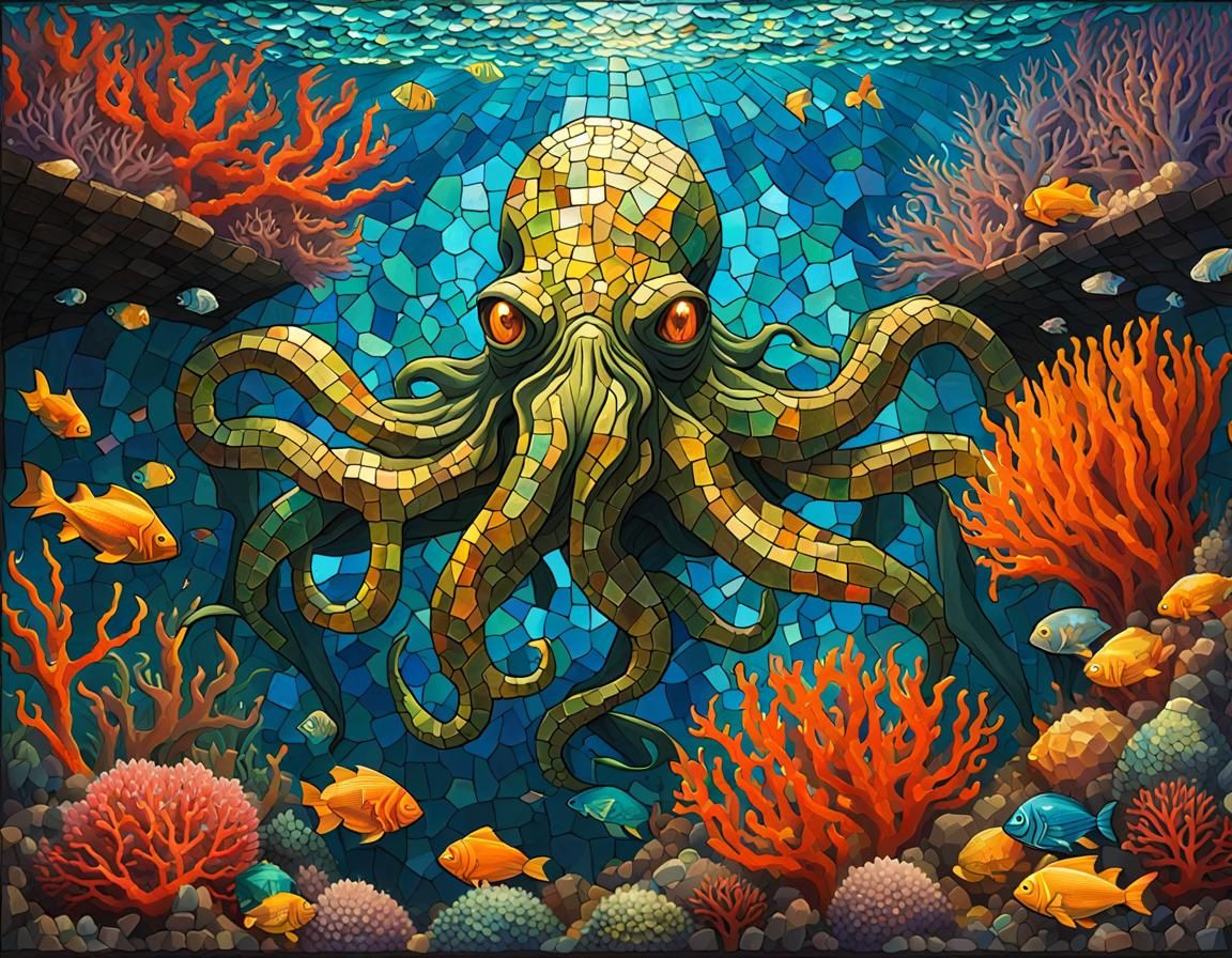 Underwater Cthulhu Mosaic in Octane Photography Style