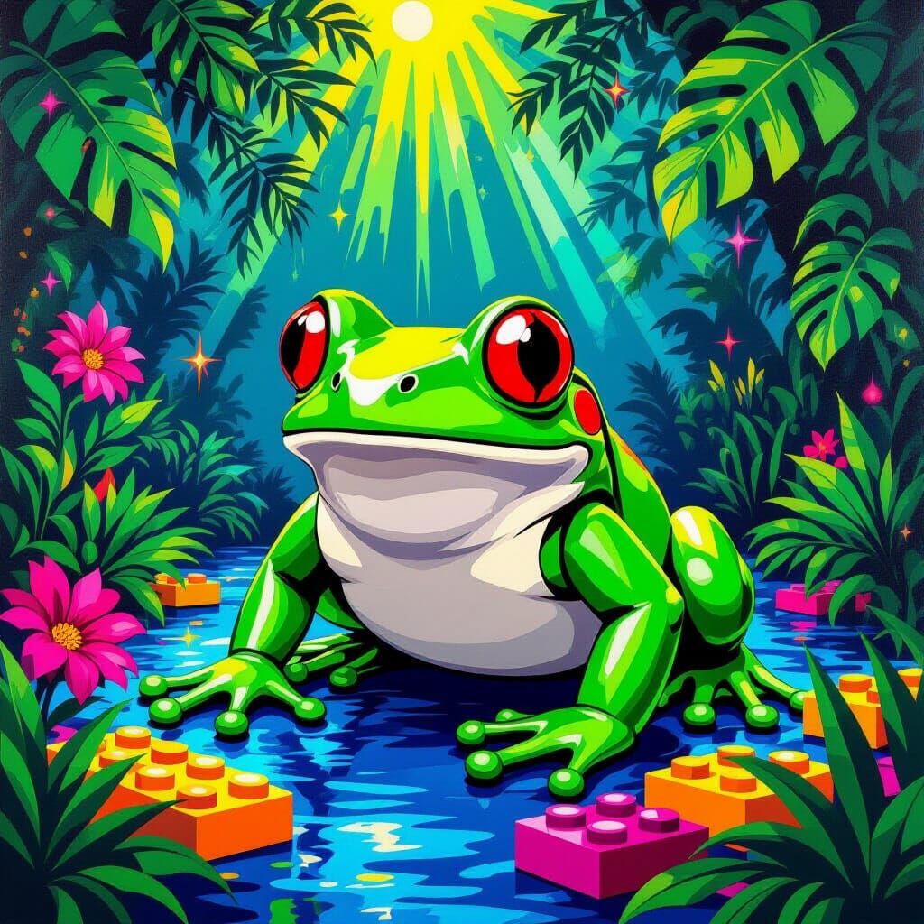 Lego Rainforest Frog in Pop Art Style