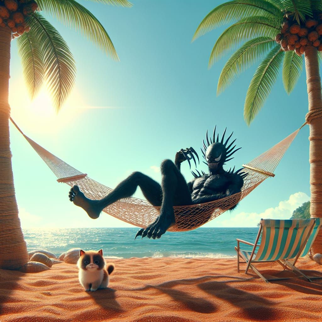 Beach Holiday with Spider Monster and Cat