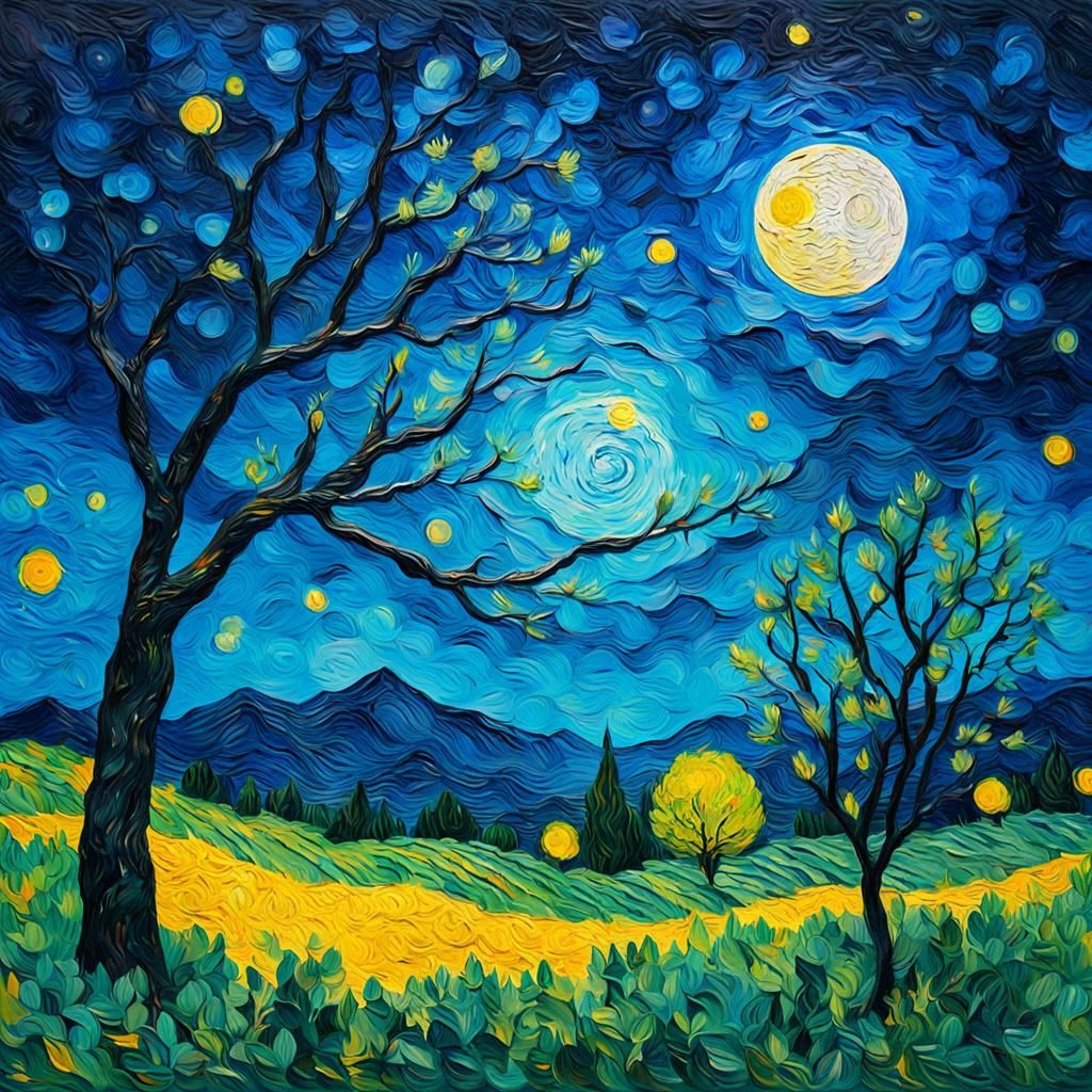 Starry Night Landscape in Post-Impressionist Style