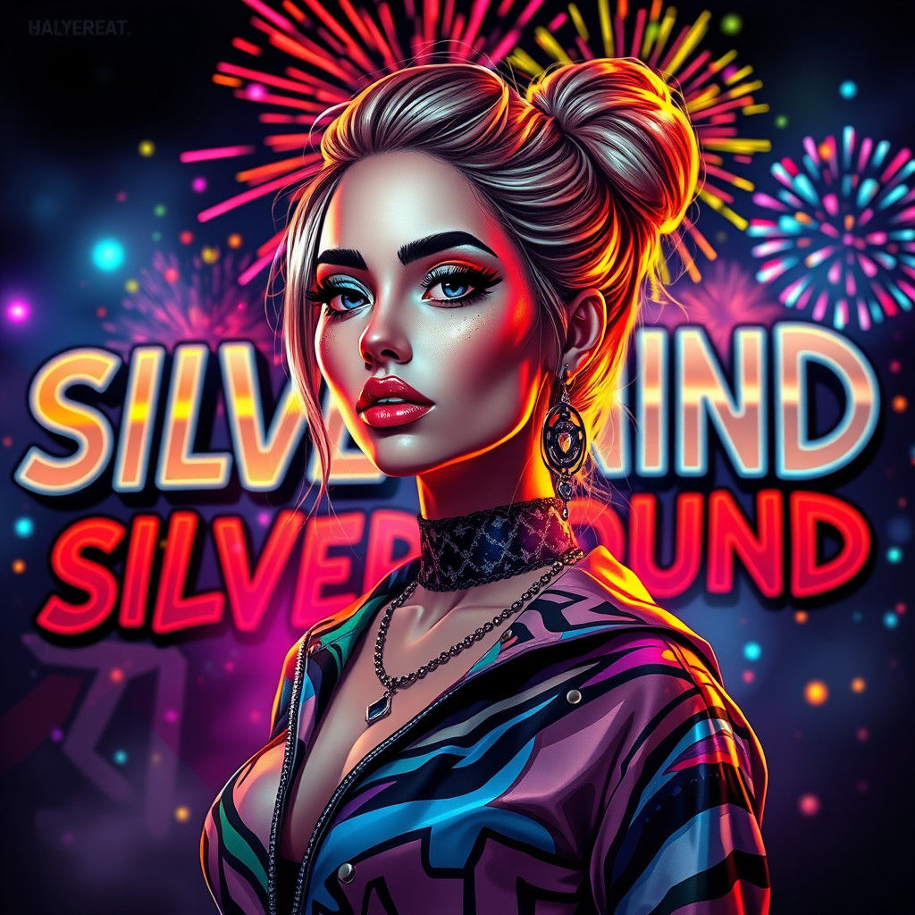 Graffiti Art: Woman with LED Lights and Fireworks