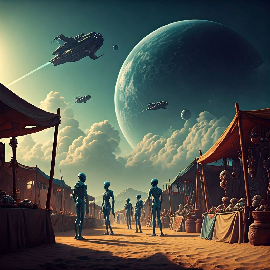 Hyperrealistic Alien Market on a Distant Planet