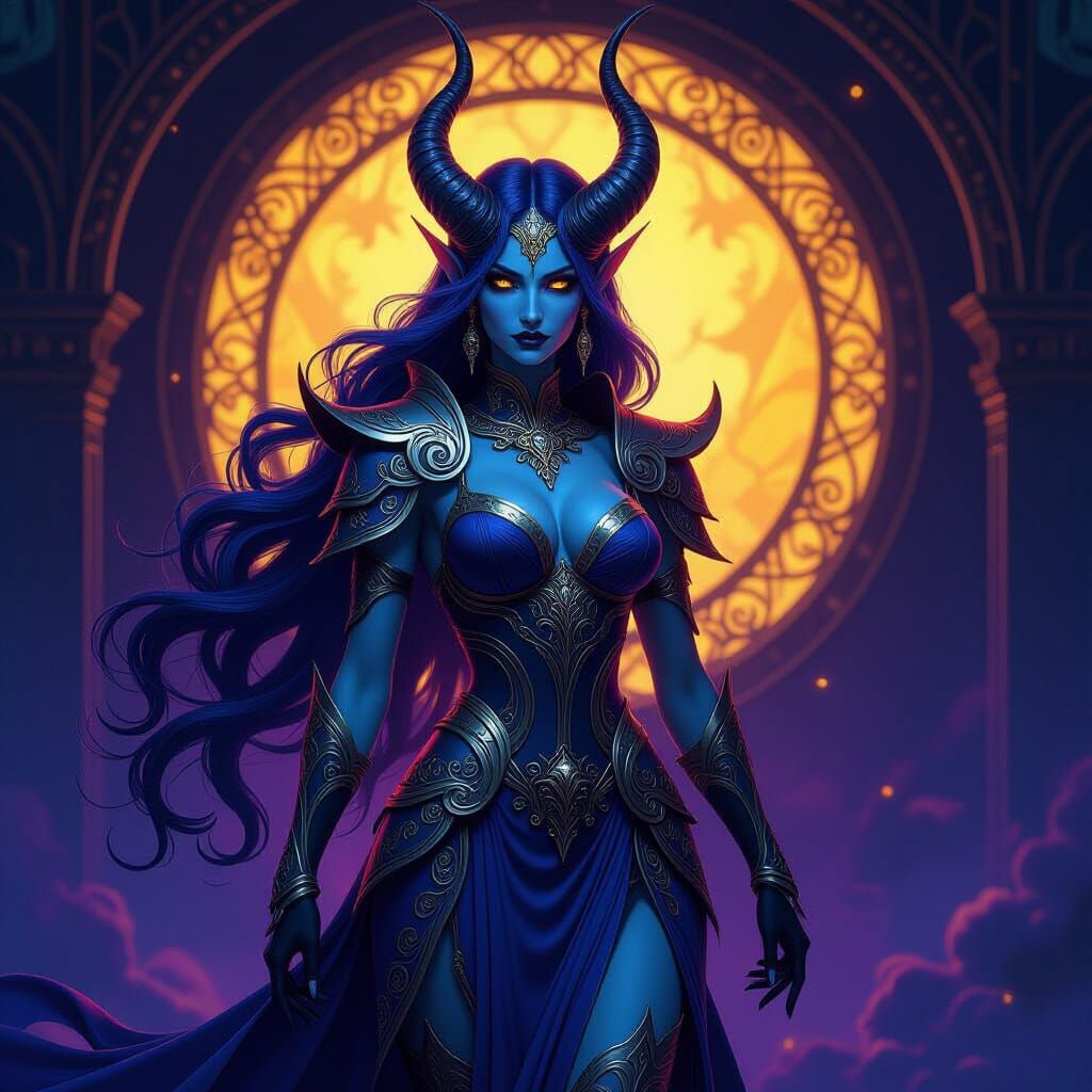 Regal Demoness in Mystical Realm, Art Nouveau Style