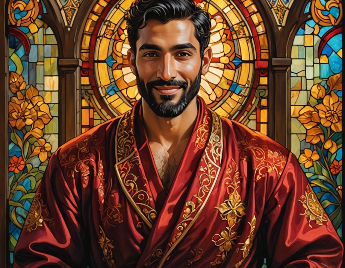 Joyous Man with Golden Halo in Art Nouveau Style