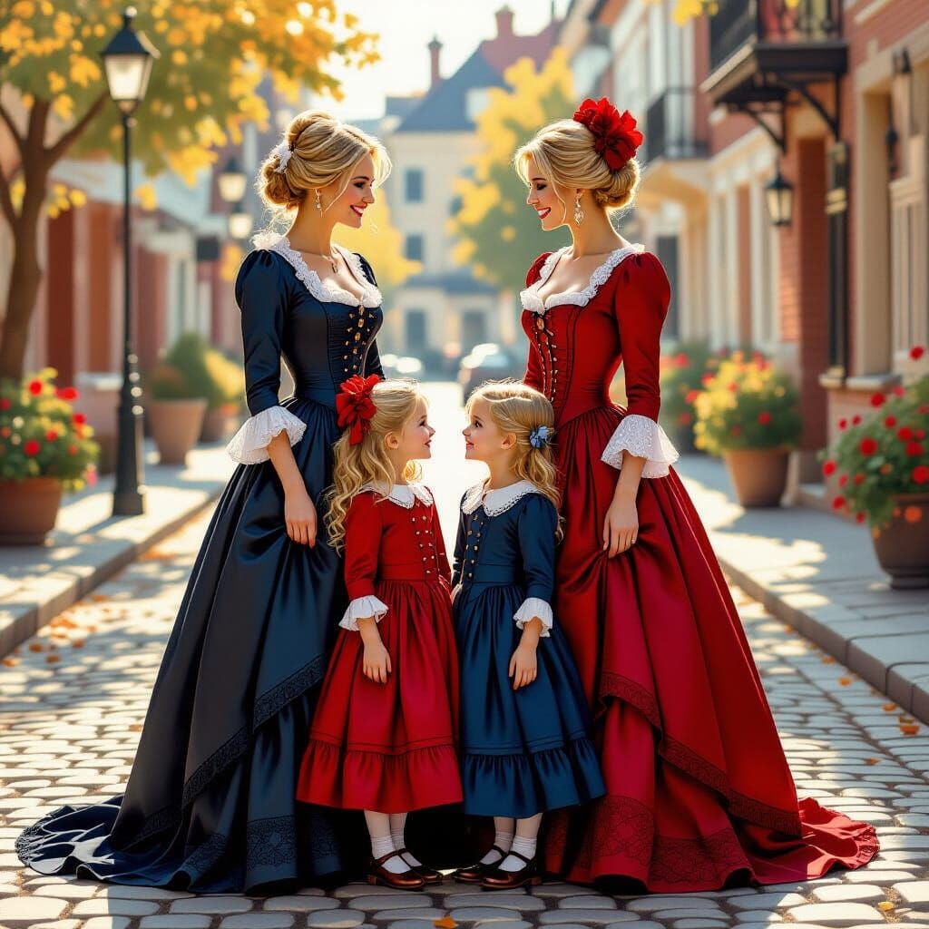 Victorian Mothers and Daughters Meeting in Golden Afternoon ...